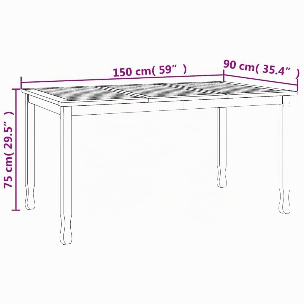 vidaXL Tavolo da Pranzo da Giardino 150x90x75cm Legno Massello di Teak