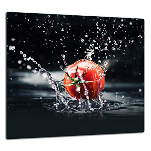 TMK I Protection anti-éclaboussures en verre trempé 65 x 60 cm - Verre décoratif avec ruban adhésif - Paroi arrière en verre pour cuisine, tomate noire Cover