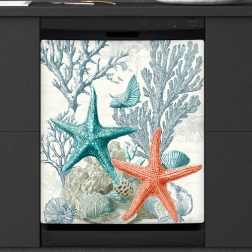 Calcomanía magnética para lavavajillas con diseño retro de estrella de mar y estrella de mar para decoración de electrodomésticos de cocina, reutilizable y magnética, para panel de frigorífico