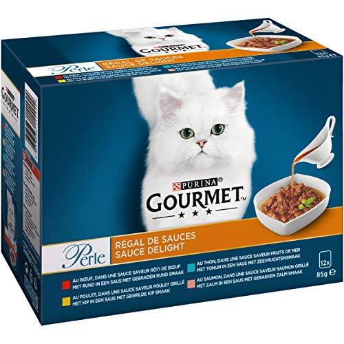Purina 12464047 Gourmet Perle Sauce Delight Kattenvoer Nat, (Met Rund, Tonijn of Kip), 12 x 85g - 4 dozen (48 portiezakjes; 4080g)