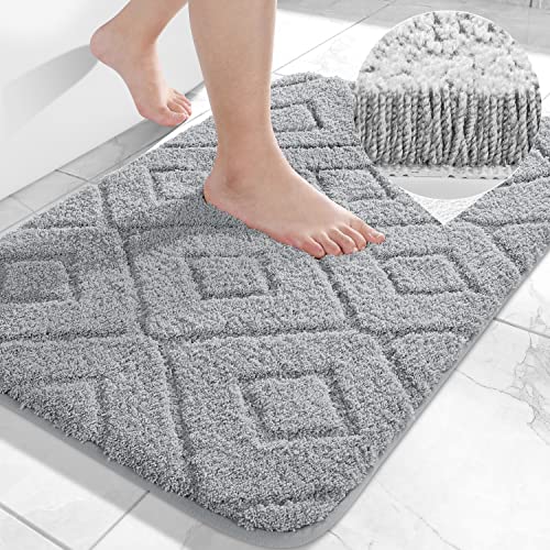 Yimobra Fluffy Bathroom Rugs, Soft Comfortable Microfiber Bathroom Mat, Non Slip Backing Water Absorbent Bath Rug, Machine Washable Thick Bathroom Floor Rugs, 24X17, Grey #TOP27