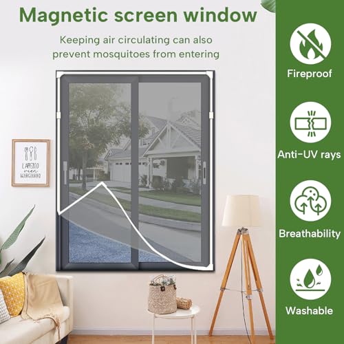 Fliegengitter Fenster Magnet, DIY Insektenschutz Magnetfenster, Zuschneidbar bis 120 x 130 cm, Einfache Montage ohne Bohren,Fenster fliegengitter,Fliegengitter fenster ohne bohren, Glasfaser-Mesh