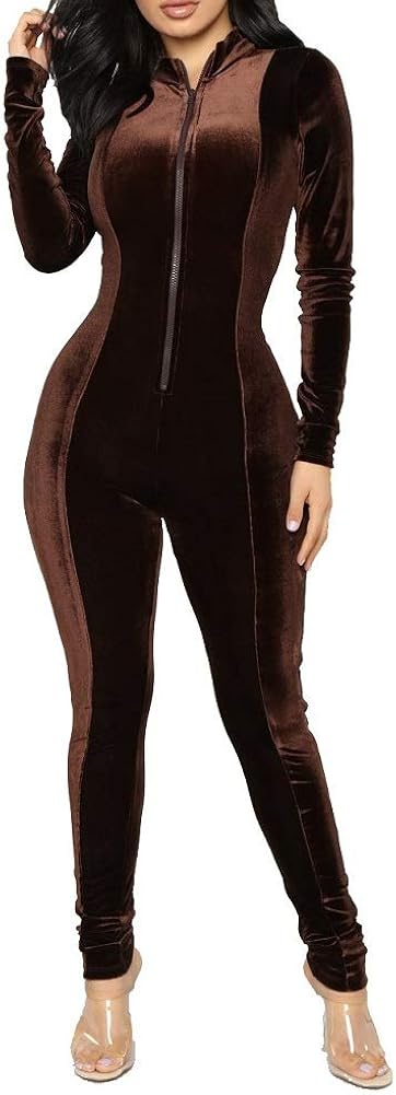 Velvet zip up jumpsuit Outlet