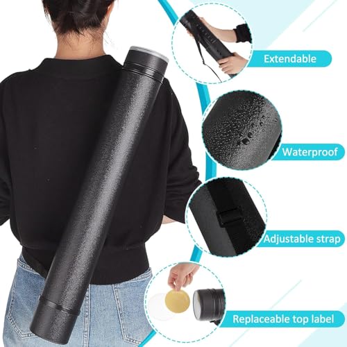Image of Henoyso 1 Pcs Extendable Poster Tubes Bulk with Strap Blueprint Holder & Carrying Case for Maps, Documents, Artworks, Banners (L)