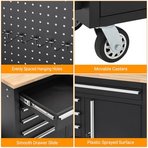 Image of Tool Chest, 61 Inch Tool Box Mobile 9 Drawers Storage Rolling Cabinet with Wheels Lock Key Locking System Drawer Liners for Garage Warehouse Repair Shop, Black