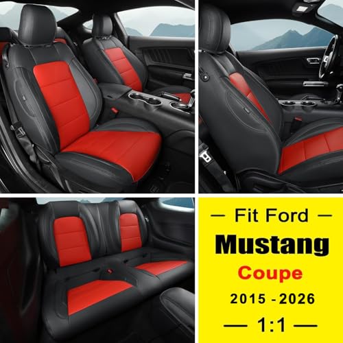 Image of GIANT PANDA Customized Full Set Car Seat Covers Fit Ford Mustang Coupe Hardtop 2015 2016 2017 2018 2019 2020 2021 2022 2023 2024 2025 2026- (Black+Red)