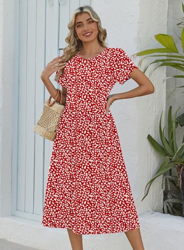 Image of Zeagoo Womens Summer Dresses Casual Aline Midi Dress Short Sleeve Floral Tshirt Dress Flowy Beach Sundresses with Pockets