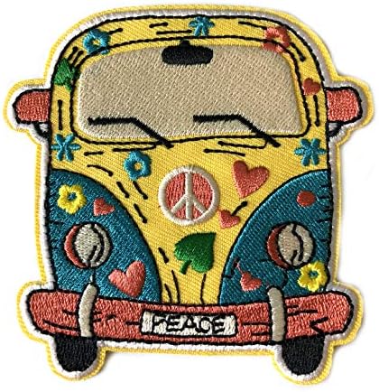 Hippie Van Woodstock Retro 70's Theme Embroidered Premium Patch Iron On or Sew On Biker Emblem Decorative Outdoor Indoor Gear Appliques
