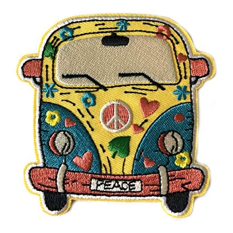 Hippie Van Woodstock Retro 70's Theme Embroidered Premium Patch Iron On or Sew On Biker Emblem Decorative Outdoor Indoor Gear Appliques Cover