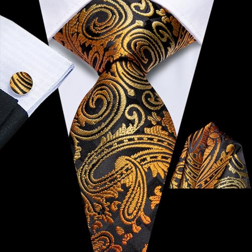 Image of Hi-Tie Men's Tie Sets Silk Paisley Striped Necktie Pocket Square Cuff-links Sets Wedding Business Holiday
