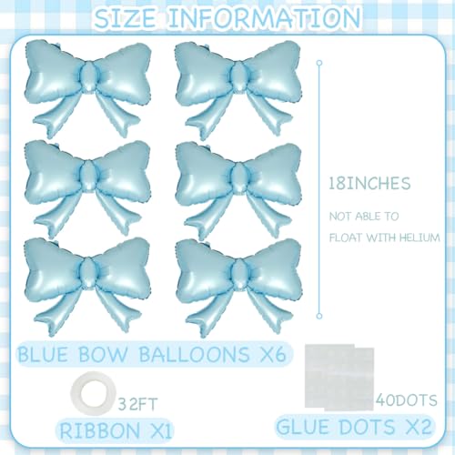 Image of 6 Pieces Bow Balloons, Blue Matte Metallic Foil Bowtie Balloon, Big Macaron Blue Bow Balloons for Bow Theme Happy Birthday Party, Baby Shower, Gender Reveal Party, Balloon Garland Accessories