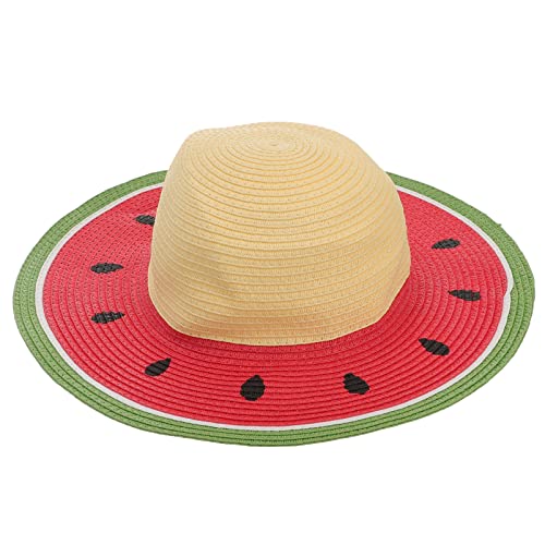 PartyKindom Watermelon Wide Brim Sun Hat Stylish Outdoor UV Protection Floppy Beach Hat for Boys and Lightweight Straw Woven Design with Elastic Chin Strap for Summer Fun Multi