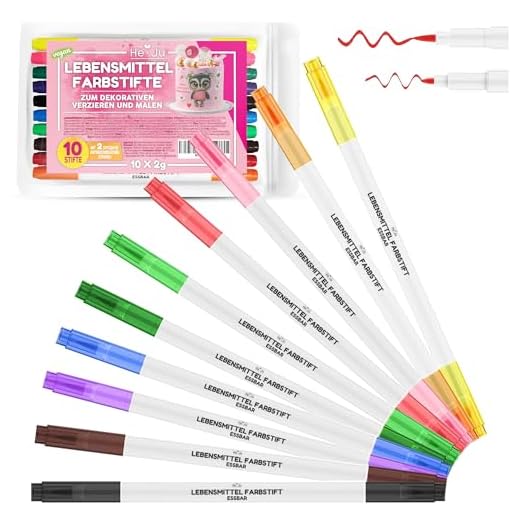 Juego de 10 lápices comestibles para alimentos, sin E171, juego de 10 colores del arco iris con 2 puntas para pintar y escribir en tartas, veganos y sin gluten