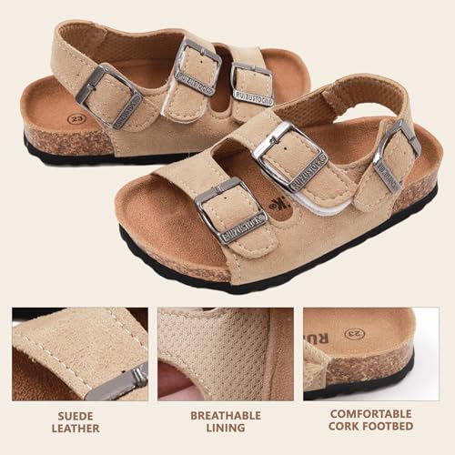 Image of Kid Sandals Boys Girls Comfort Cork Footbed Summer Slides Sandals Toddler Adjustable Buckle Slip-On Sandal Open Toes Casual Flat for Little Kid /Big Kid
