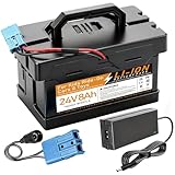 24V 8Ah Lithium Replacement Battery for Kids Ride-On Toys, 30A BMS, 2A Smart Charger, Fits Power Wheels Dynacraft Realtree 24V UTV, Lightweight Upgrade for Lead Acid