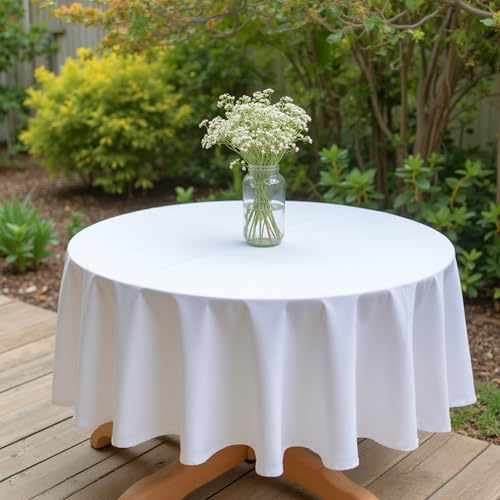 Image of sancua White Round Tablecloths 70 Inch (Fit 20-58 Inch Tables), 6 Pack