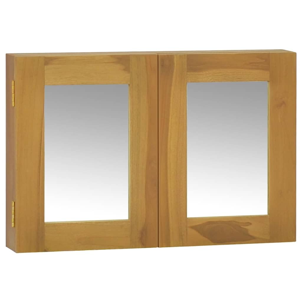 Szafka z lustrem 60 x 10 x 40 cm wykonana z litego drewna tekowego ze szkłem, montaż ścienny, wielofunkcyjna do łazienki, korytarza, sypialni, biura, z miejscem do przechowywania, zamykana