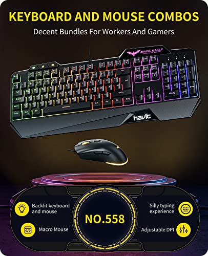 havit Gaming Tastatur und Maus Set, Gaming Tastatur mit LED Hintergrundbeleuchtung QWERTZ (DE-Layout), Wired Gaming Maus mit 4800 DPI und 6 programmierbare Tasten (Schwarz) - Image 3