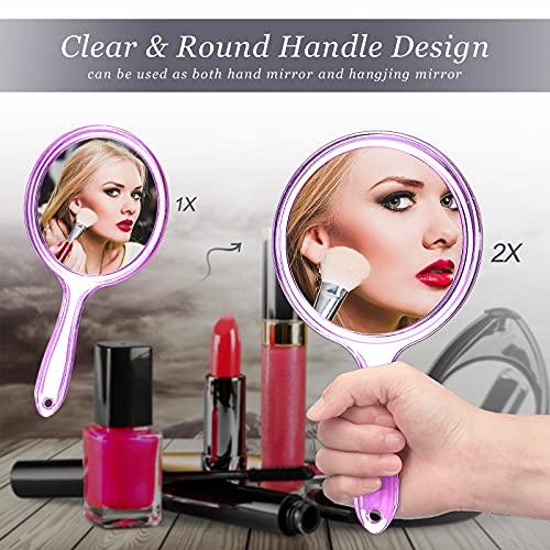 Image of Jetec Double Sided Handheld Mirror 1X / 2X Magnifying Mirror with Handle, Purple, 4.5 x 8.3 inches