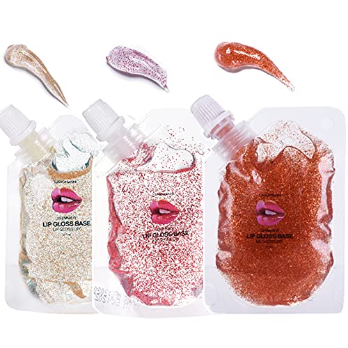 3 pack Lip Gloss Base, Moisturizing Glitter Lip Gloss Base Gel Shimmer Lip Makeup Primers Gloss Base Glitter Lipstick Material Oil for DIY Makeup 50ml3 (Mixture Color 50ml3 Pack)