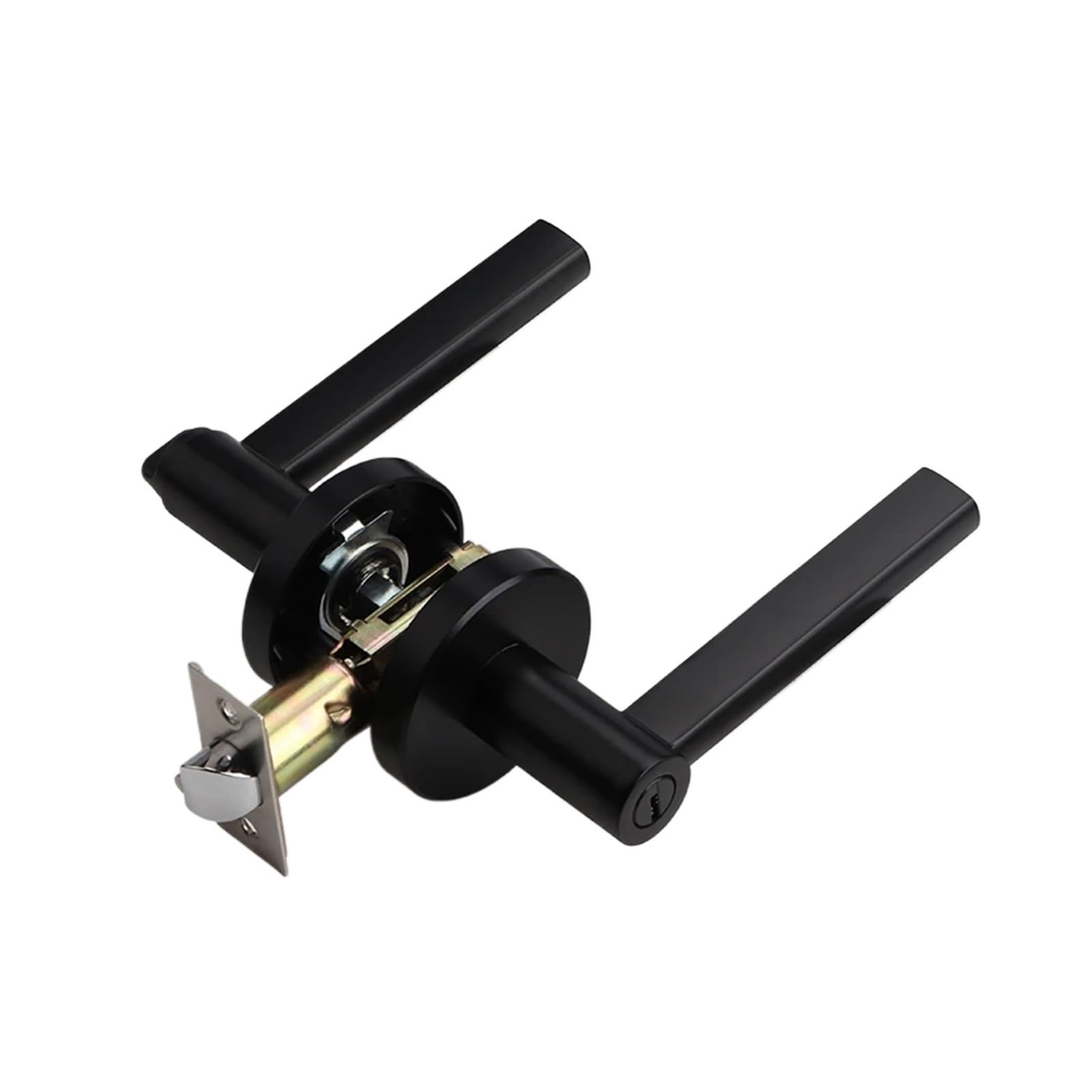 Indoor door lock with key single tongue silent handle(Black-with key)