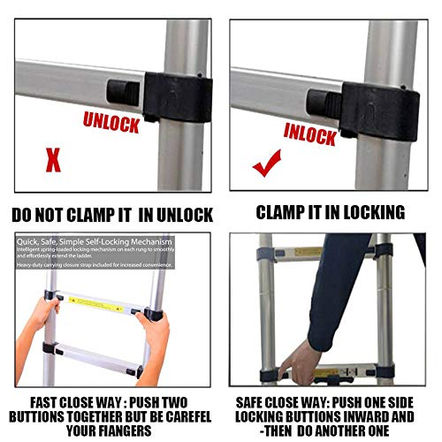 2.6M/8.5ft Aluminum Straight Climb Ladder Telescoping Ladder Max 150kg Load Capacity EN131 Certificate Lightweight Portable Attic Ladder Loft Ladder Extendable with Non-Slip Rubber Feet 6 2.6M/8.5ft Aluminum Straight Climb Ladder Telescoping Ladder Max 150kg Load Capacity EN131 Certificate Lightweight Portable Attic Ladder Loft Ladder Extendable with Non-Slip Rubber Feet - Image 6