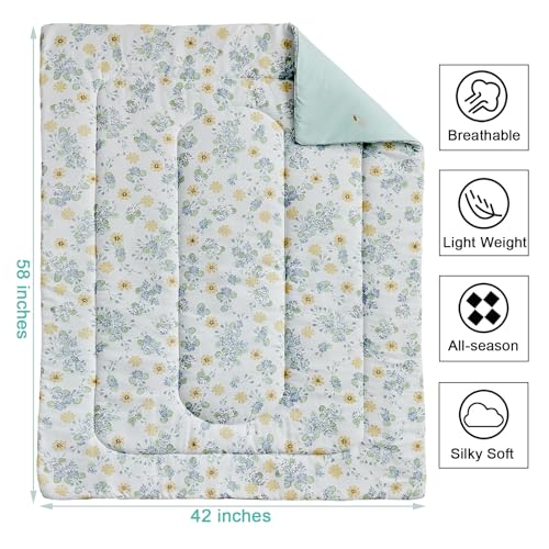 Image of JHXHMX 4 Pieces Toddler Bedding Set,Green Floral Toddler Comforter Sets for Girls,Soft Crib Bed Sheets Set Includes Quilted Comforter,Fitted Sheet,Flat Top Sheet and Envelope Pillowcase
