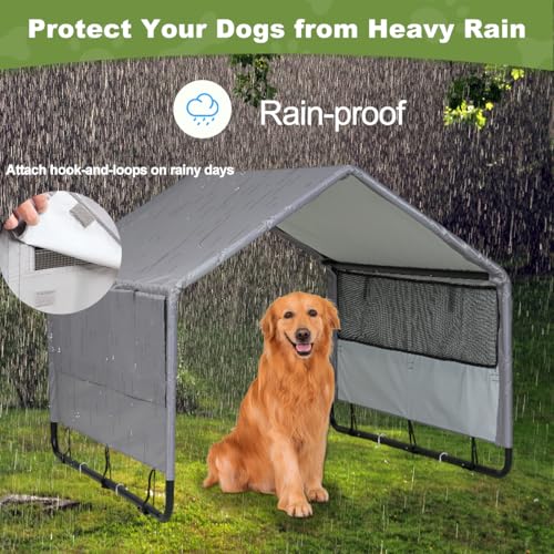 Hundehütte Outdoor für Kleine bis Große Hund, 120x120x100 cm, Wasserdicht Hundezelt für Kleintiere, Hühner, Katzen, Welpen, Hundehütte mit Mesh-Fenstern, Farbe in Grau