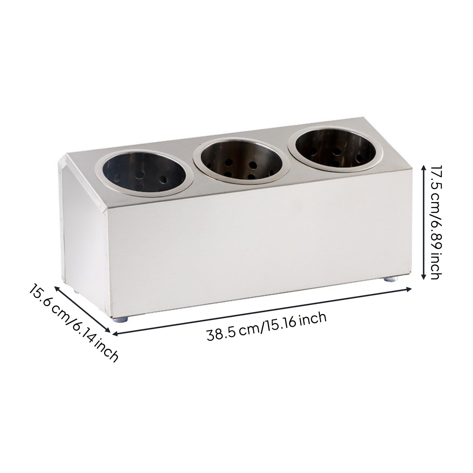 Qianly Soporte de Cubiertos con Drenaje de Acero Inoxidable Compacto para Restaurantes, Organizador De Utensilios De Acero Inoxidable, 3 Compartimentos Individuales, 385x156x175 MM