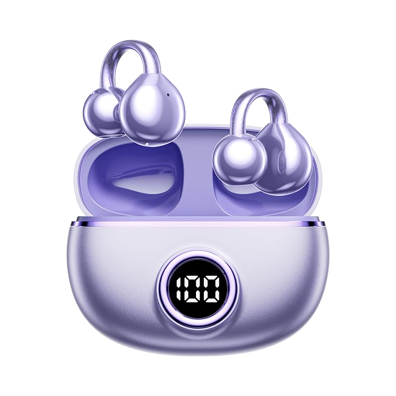 Clip-On Open-Ear Wireless Bluetooth 5.4 Earbuds & Bone Conduction Headphones - Noise Cancelling Mic, Waterproof, Ergonomic Design for Small Ears,