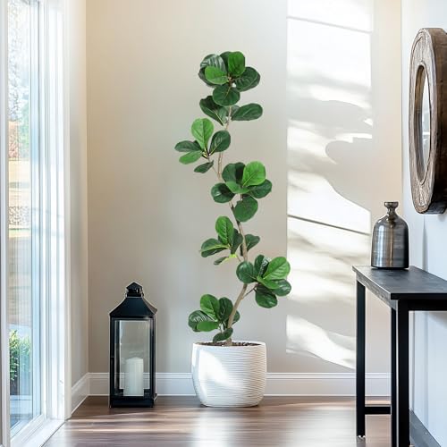 GAOMON 6FT Artificial Fiddle Leaf Fig Tree in Black Nursery Pot,Faux Potted Tree for Home Decor, Fake Rubber Tree for Indoor Office Living Room