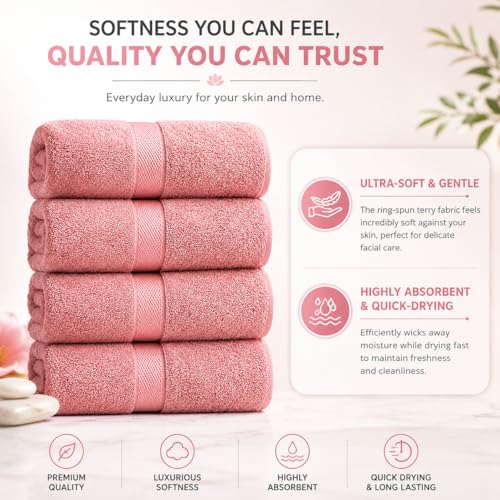 Image of Sulfar 100% Combed Cotton, Quick Drying Highly Absorbent, Luxury Hand Towel Set (Pack of 4, 40 X 70 cm) Basic Pink