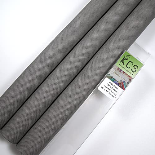 Image of KCS 3 pc of 15 inch x 18 inch Counted Cross Stitch Cotton Aida Cloth Needlework Rolled Fabric Box,18CT,Medium Grey