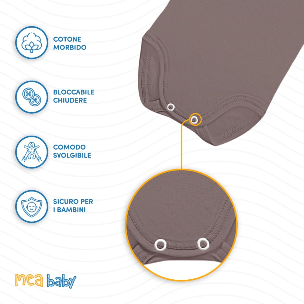 MEA BABY Body unisex per neonato, maniche lunghe, 100% cotone, confezione da 5 pezzi