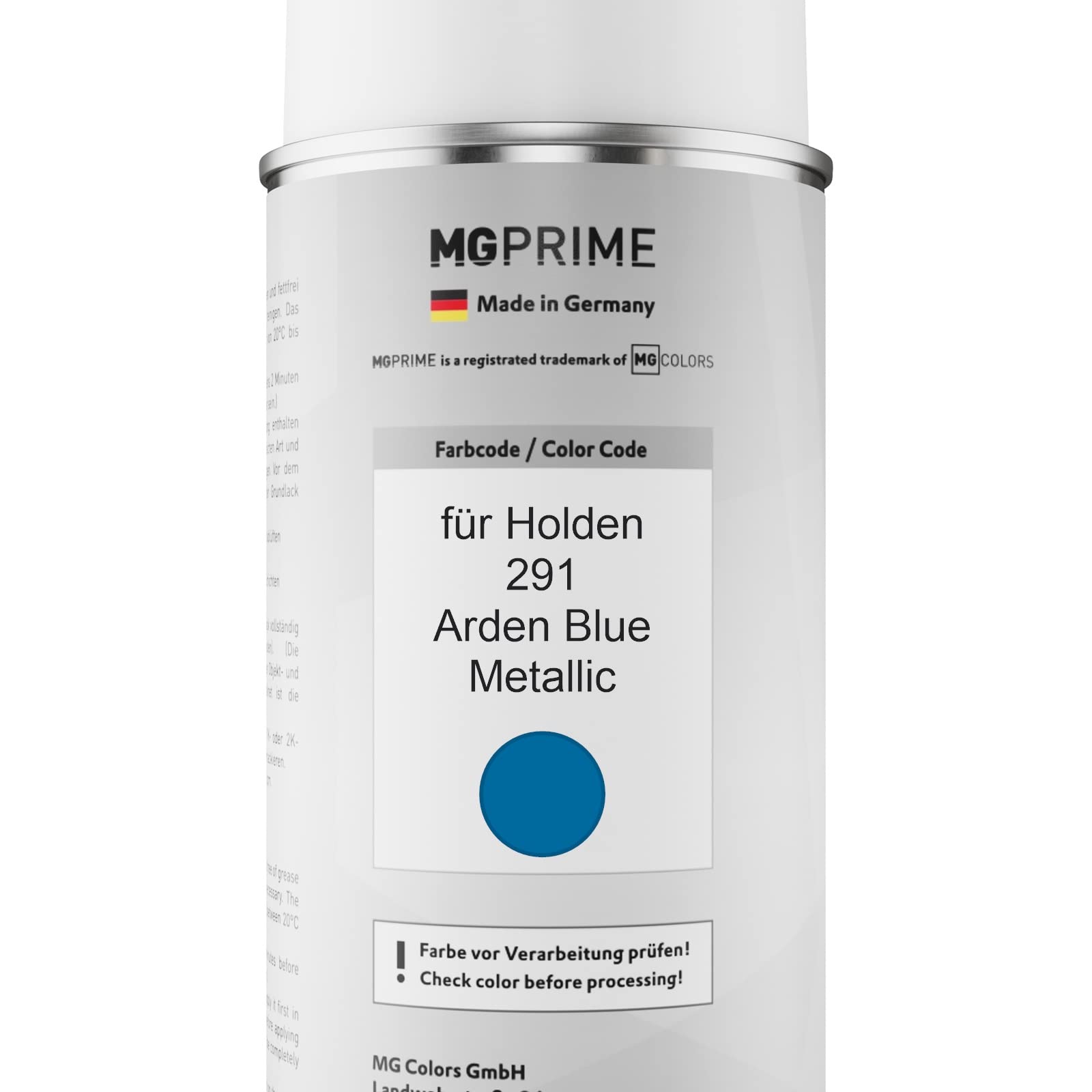 MG PRIME Pintura automotriz Spray para Holden 291 Arden Blue Metallic +2K | Kit capa de base + barniz 2K, Aerosoles 400ml