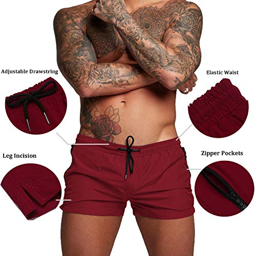 Coofandy Mens Quick Dry Swimwear Boxer Brief Trunks, Medium, Red #TOP3