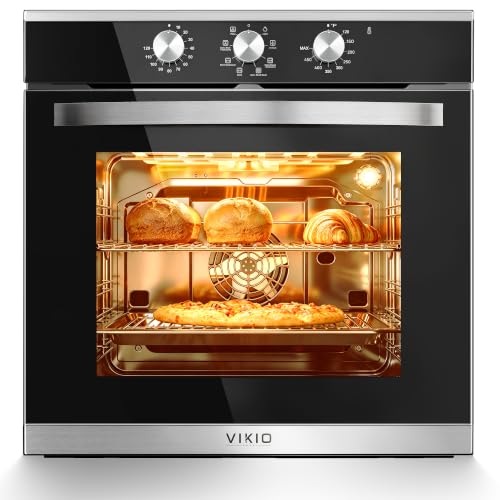 VIKIO HOME 24 Inch Wall Oven Single Wall Oven with 8 Cooking Functions Mechanical Knob Control Built-in Oven 2.83 Cu.Ft-80L Large-Capacity Oven