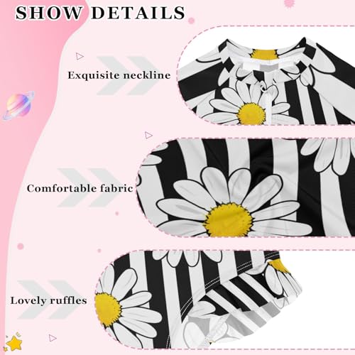 Girls One Piece Swimsuits Long Sleeve Swimsuit Zipper Bathing Suits White Daisies Black Stripes3
