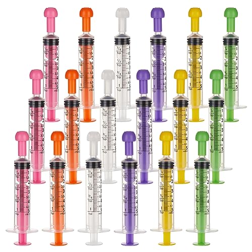 OLYCRAFT 18Pcs 6 Colors 5ML Plastic Measurement Syringe with Cap Individually Sealed Measuring Syringe Tools Without Needle Liquid Syringe for Scientific Labs Liquid Dispensing Pet Supplies