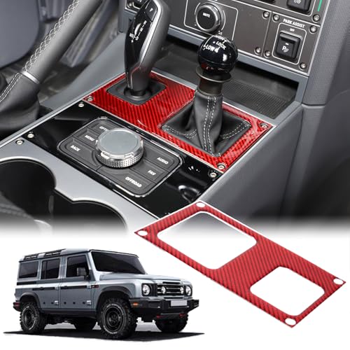 Bekantogy Center Control Shift Knob Panel Sticker Cover Compatible with INEOS Grenadier 2020-2024 Car Real Carbon Fiber Console Gear Shift Panel Trim Sticker (Red)