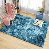 Tappeto Shaggy Pelo Lungo Modern Tappeti Salotto, Odot Tappetini Peloso Antiscivolo Soffice Peluche Interno Per Salotto Camera Da Letto Pavimento Lavabili Ornamenti (120 * 200cm,Verde blu)