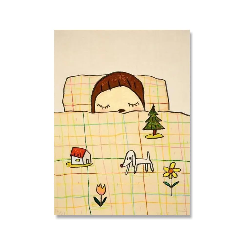 Rikin Liuff Yoshitomo Nara Art Poster Sleeping Painting Yoshitomo Nara Prints Wall Decor Dream Doll Canvas Picture for Bedroom Wall Decor 40x65cm No Frame