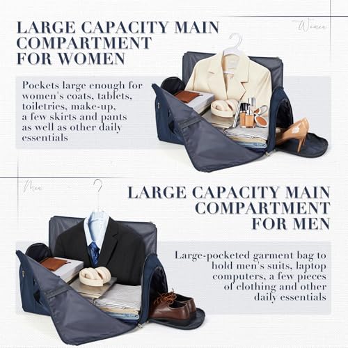 Image of Convertible Garment Bags for Travel Carry On Garment Bag For Men Women Foldable Duffle Bag For Travel,2 in 1 Hanging Suitcase Suit Travel Bags （Navy Blue）