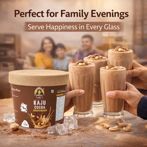 Image of Nairuti Vyutpadan Kaju Cocoa Milkshake Premix 150g | Premium Cashew & Real Cocoa Bean Drink Mix | Instant Healthy Chocolate Cashew Shake | No Preservatives, No Artificial Flavor, Natural Energy Drink | Ready In A Minute - Milkshake Premix
