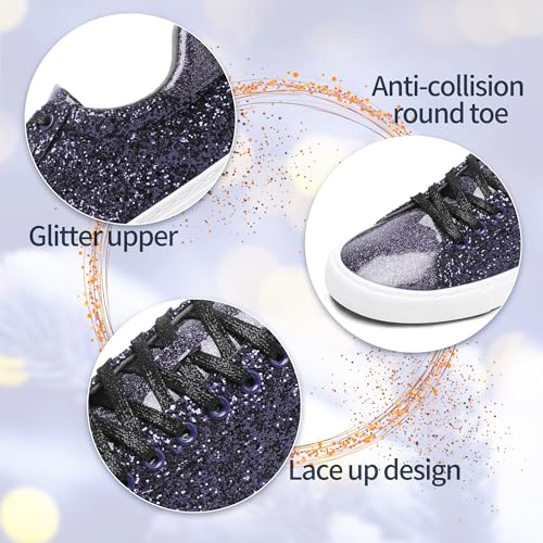 Image of AISFAES Glitter Sparkly Low Top Sequins Lace Up Tennis Shoes Comfort Bling Fashion Shiny Walking Shoes