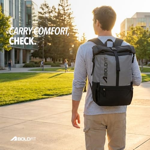 Image of Boldfit Rolltop Bags for Mens 45 Ltrs+ Unfolded Backpack for Men Travel Backpack for Women with Sleeve Separator Travel Bag for Men Pack for Outdoor, Office Lightweight Smart Backpack