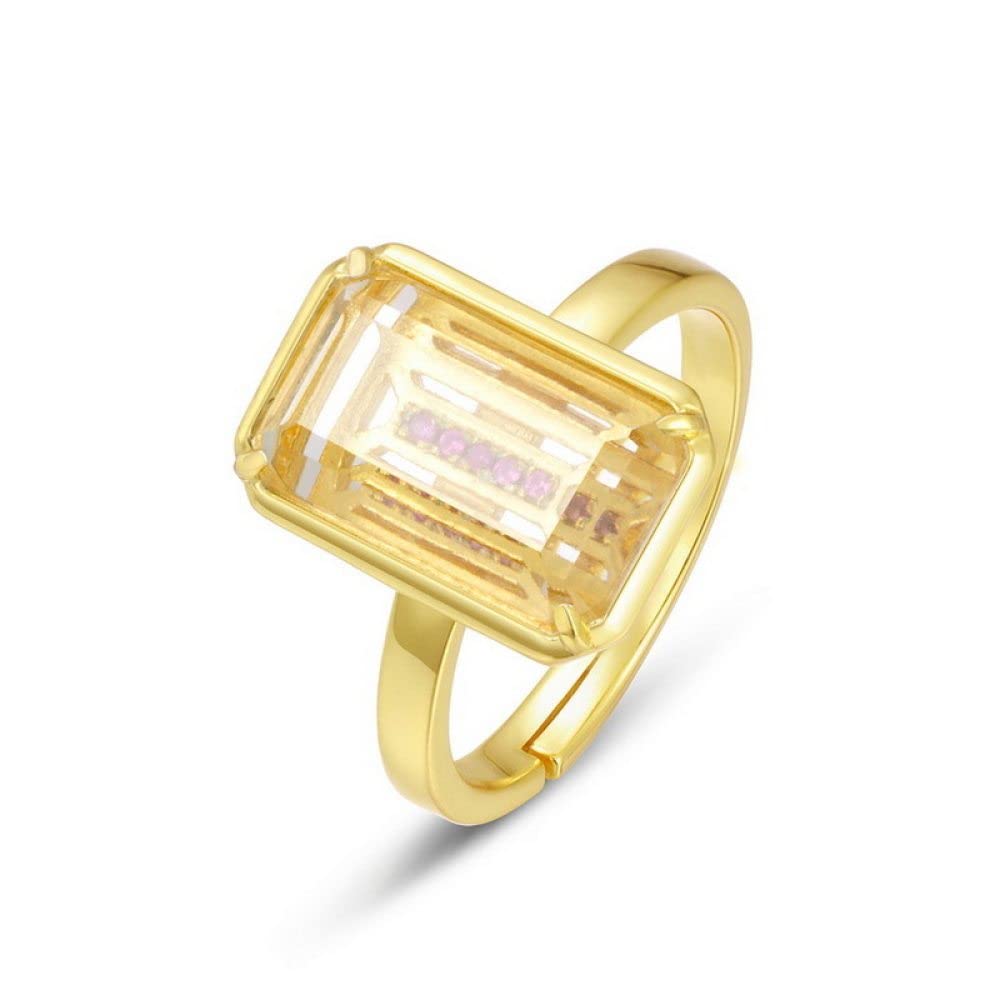 HGJH Anello in Argento Sterling 925,Anelli Regolabili per Donna Grande Quadrato Bianco Cristallo 925 Cubo di Taglio in Argento retrò Placcato Oro 7 Chakra Anelli di Promessa per Ragazze Signore
