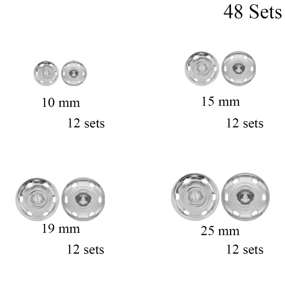 Botones a presión para coser, cierre a presión de metal, broches de costura grandes, botones duraderos para ropa de tela, 4 tamaños 0.39/0.59/0.75/1 pulgada, 48 juegos de botones de presión para coser