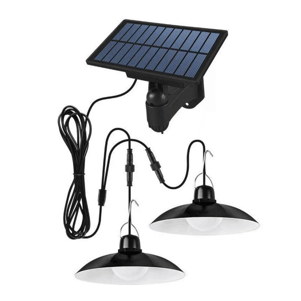 Pluuttiem Lampe Solaire Suspendue Extérieure Imperméable à Double Tête avec LED et Décorations de Lustre pour Abri de Jardin ou Grange