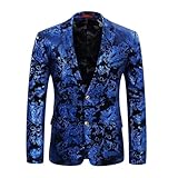 Cloudstyle Men's Dress Floral Suit Notched Lapel Slim Fit Stylish Blazer,Blue,Large